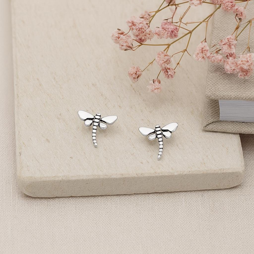 Sterling Silver Dragonfly Stud Earrings: Symbolic Insect Jewellery