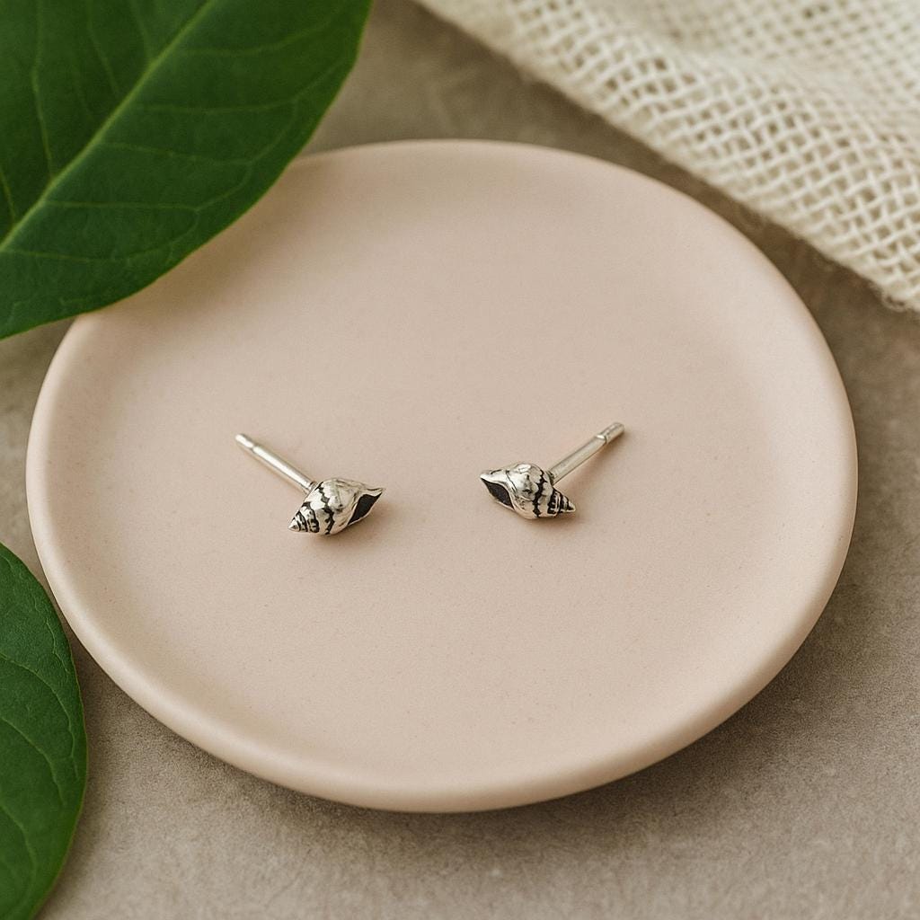 Sterling Silver Conch Shell Stud Earrings: Coastal Jewellery