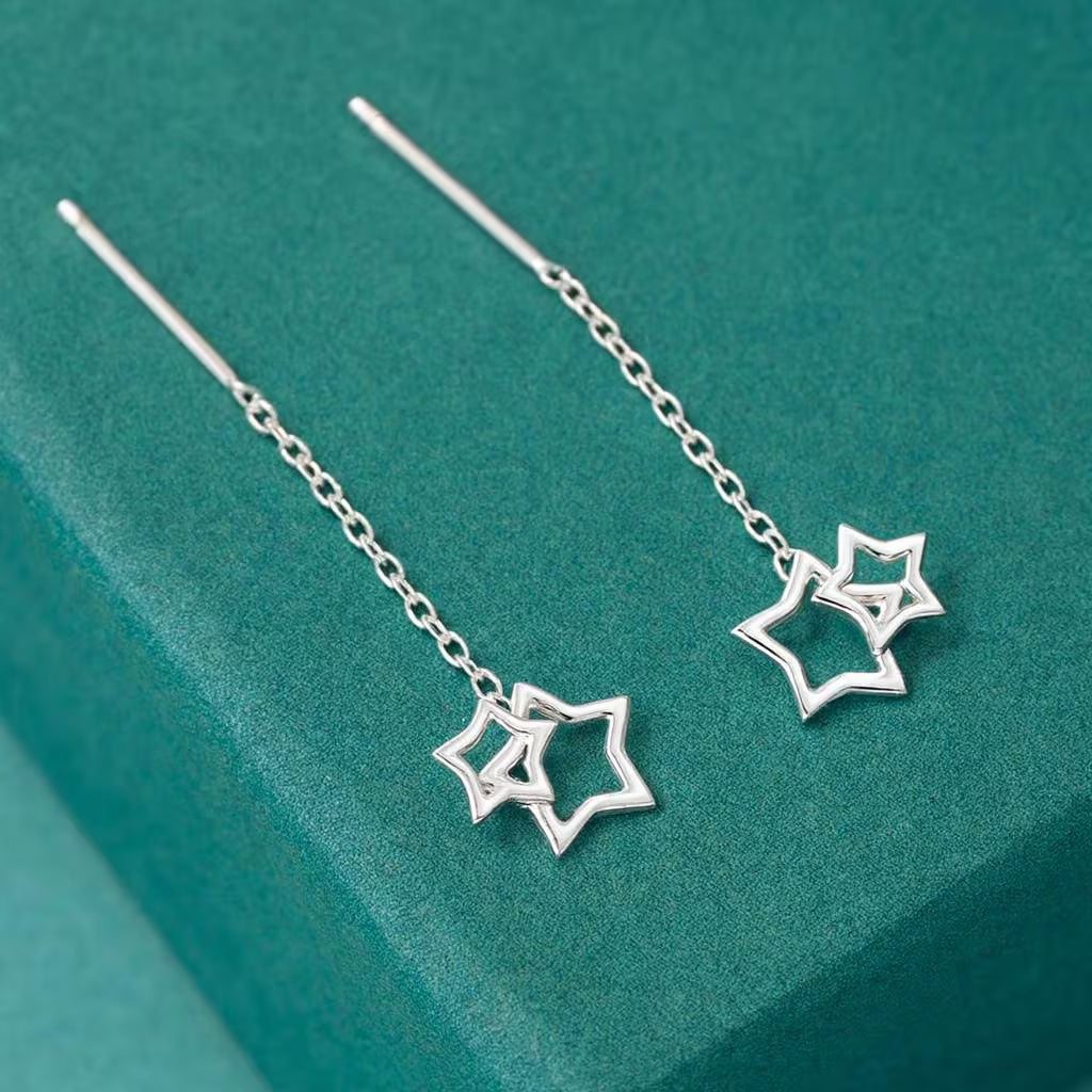 Sterling Silver Star Threader Earrings: Celestial Tassel Jewellery