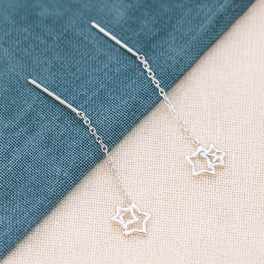 Sterling Silver Star Threader Earrings: Celestial Tassel Jewellery