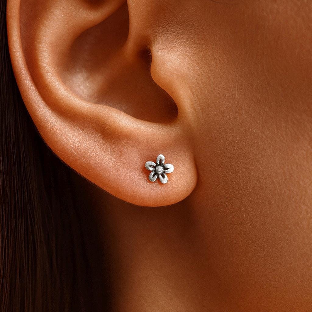 Sterling Silver Flower Petal Stud Earrings: Dainty Floral Jewellery