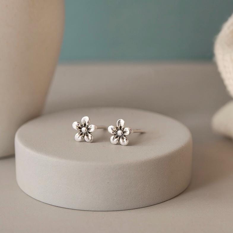 Sterling Silver Flower Petal Stud Earrings: Dainty Floral Jewellery