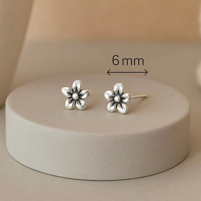 Sterling Silver Flower Petal Stud Earrings: Dainty Floral Jewellery