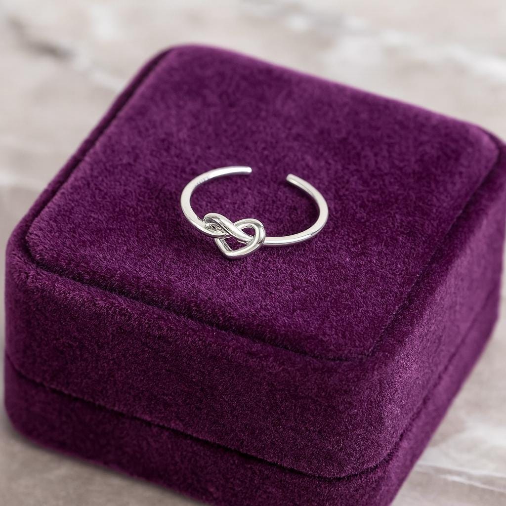 Sterling Silver Heart Knot Open Ring, Adjustable Ring