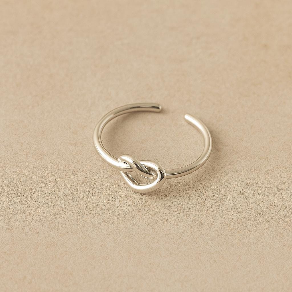 Sterling Silver Heart Knot Open Ring, Adjustable Ring