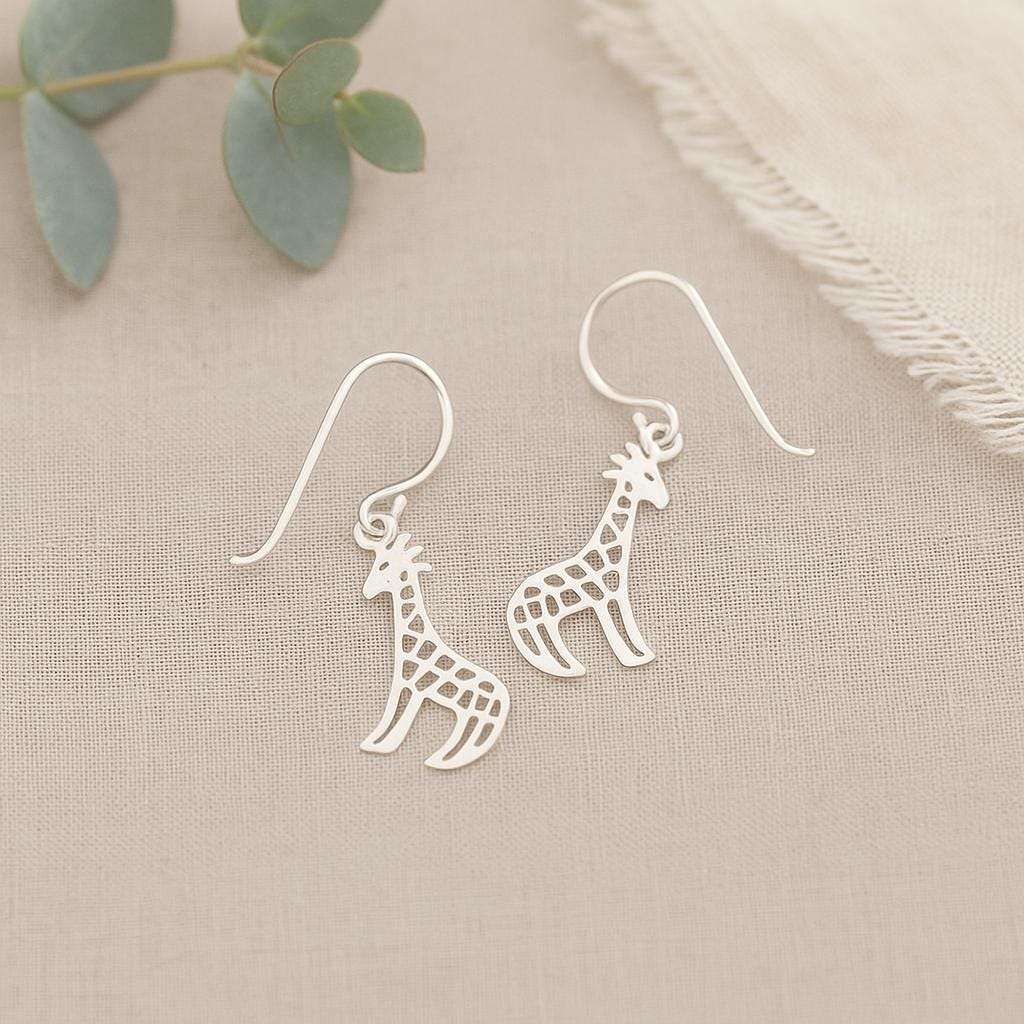 Sterling Silver Giraffe Hook Earrings: Animal Lover Jewellery