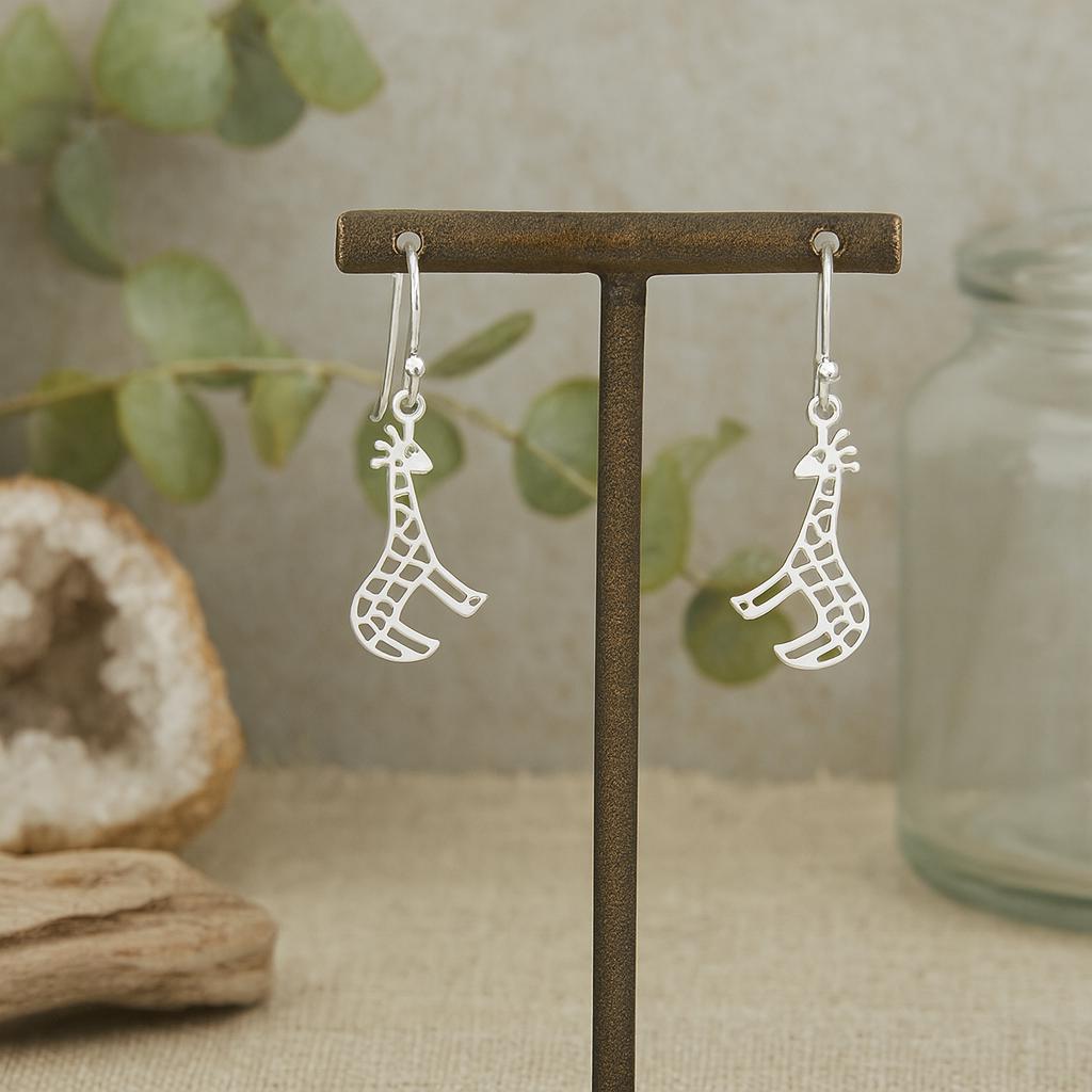Sterling Silver Giraffe Hook Earrings: Animal Lover Jewellery