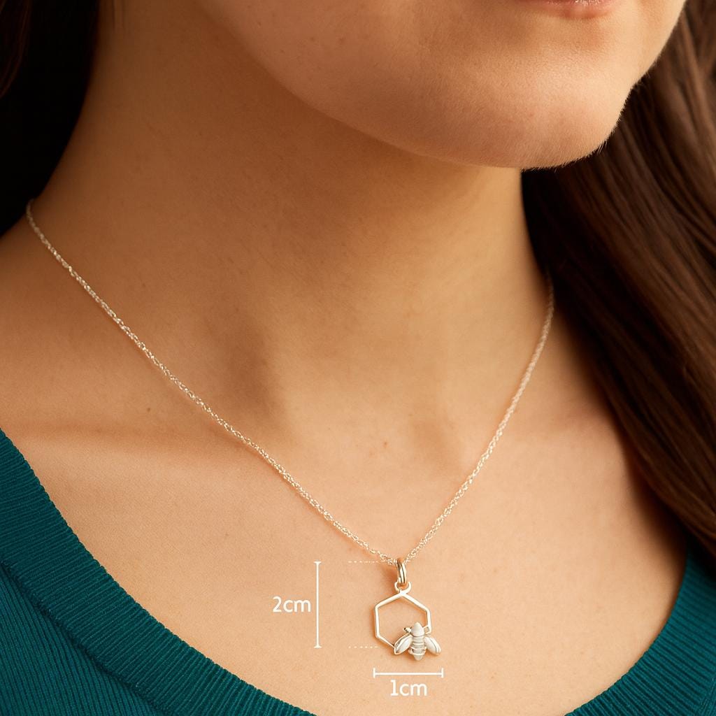 Sterling Silver Honeycomb Bee Pendant Necklace, Nature Inspired Jewellery, Bee Lover Gift