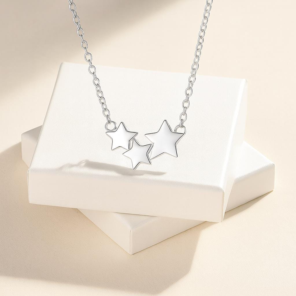 Sterling Silver 3 Star Necklace, Celestial Necklace