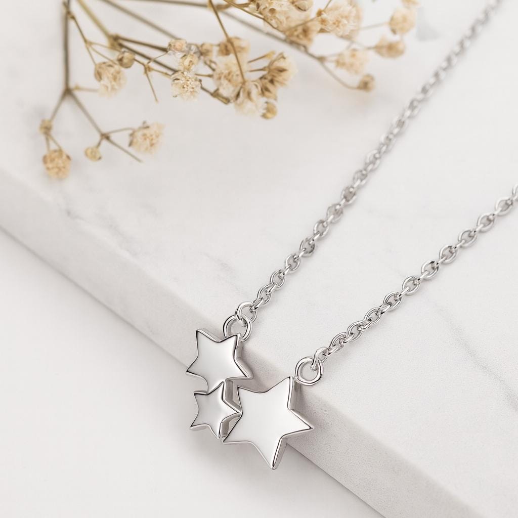 Sterling Silver 3 Star Necklace, Celestial Necklace