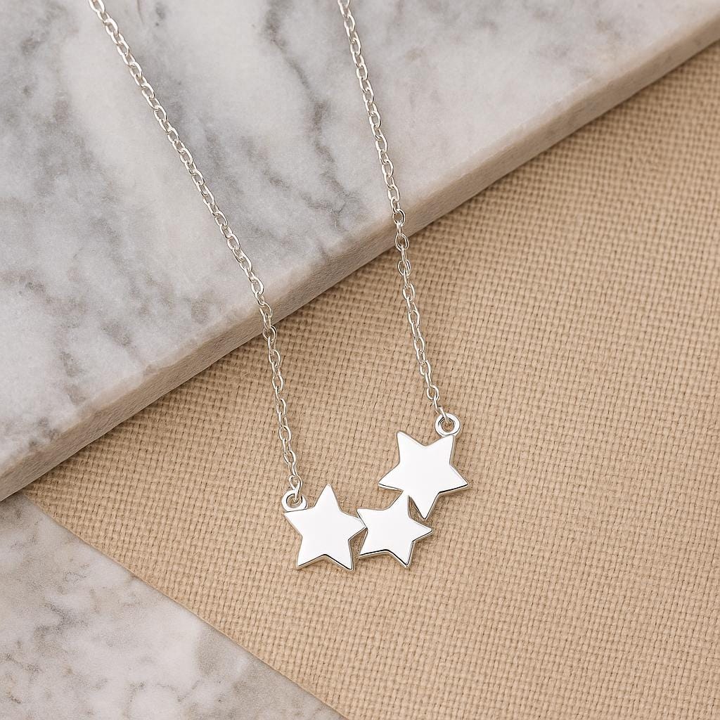 Sterling Silver 3 Star Necklace, Celestial Necklace