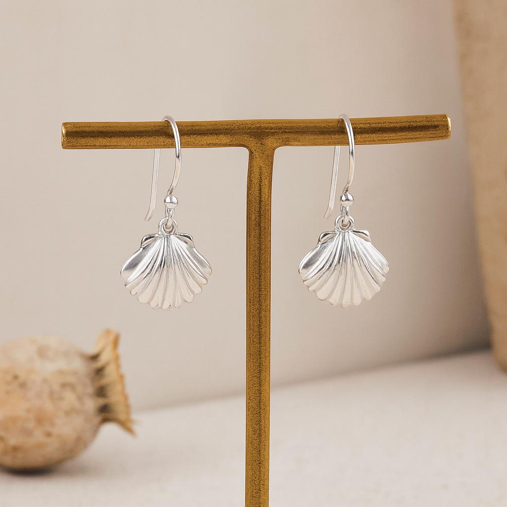 Sterling Silver Shell Drop Earrings : Ocean/Coastal Inspired Dangle Earrings