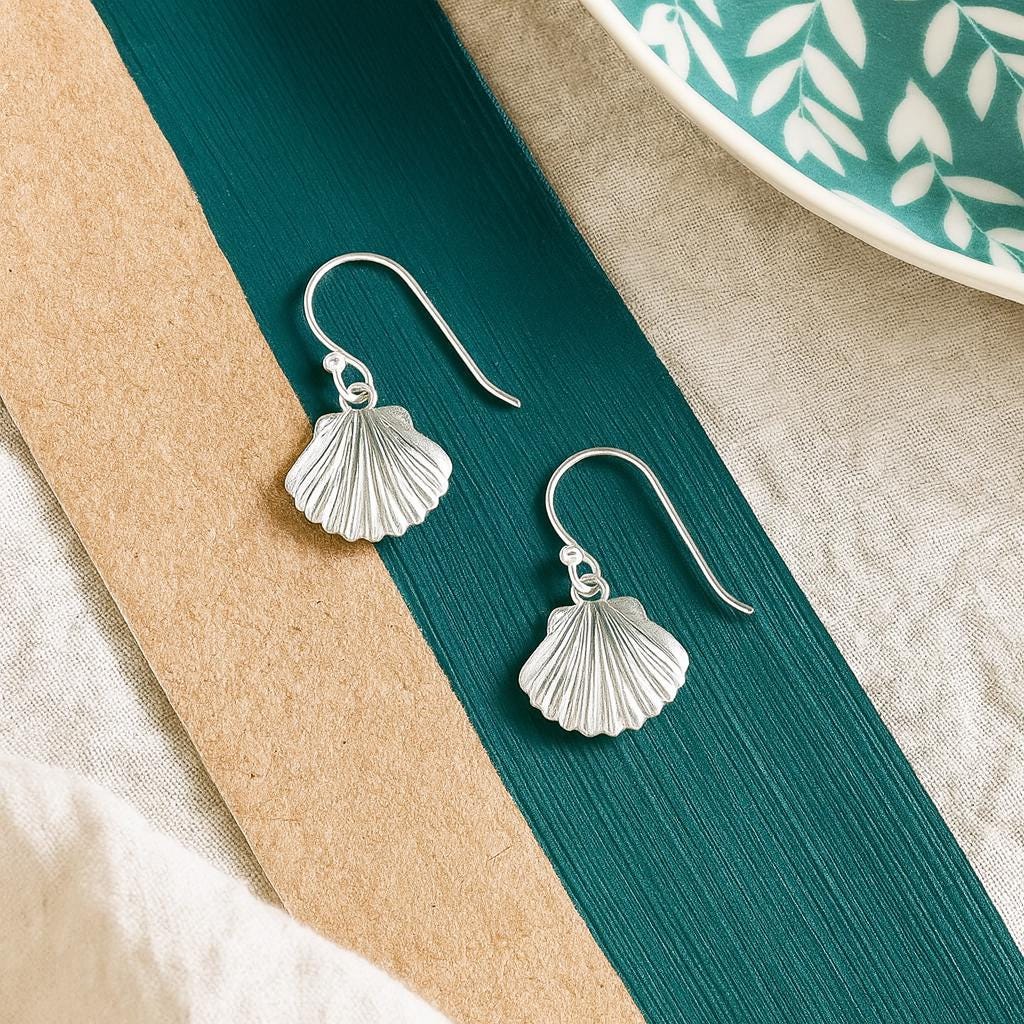 Sterling Silver Shell Drop Earrings : Ocean/Coastal Inspired Dangle Earrings