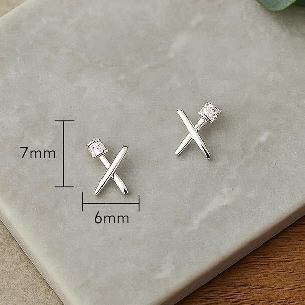 Sterling Silver Kiss Earrings: Cubic Zirconia X Studs