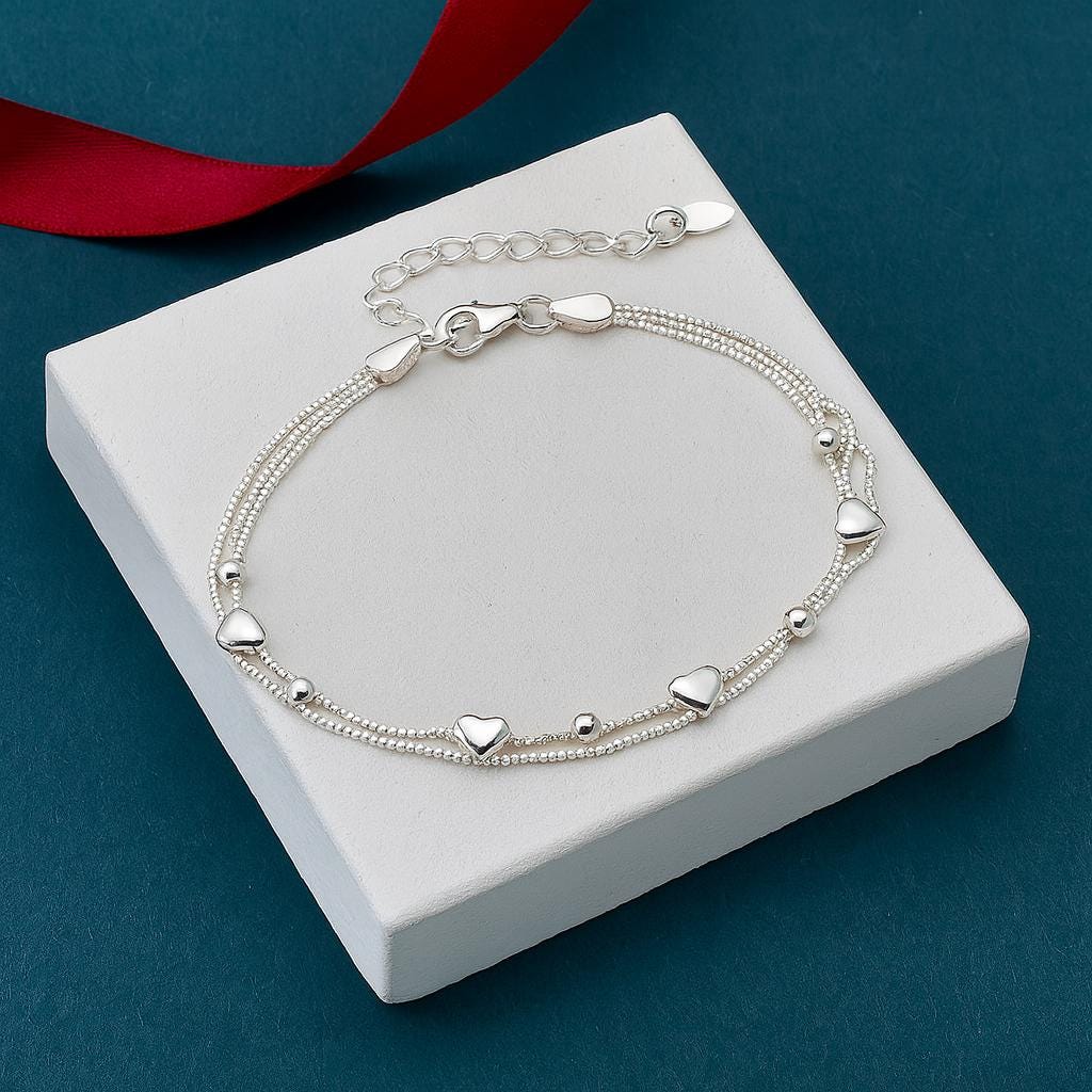 Sterling Silver Four Heart Bracelet: Romantic 925 Jewellery