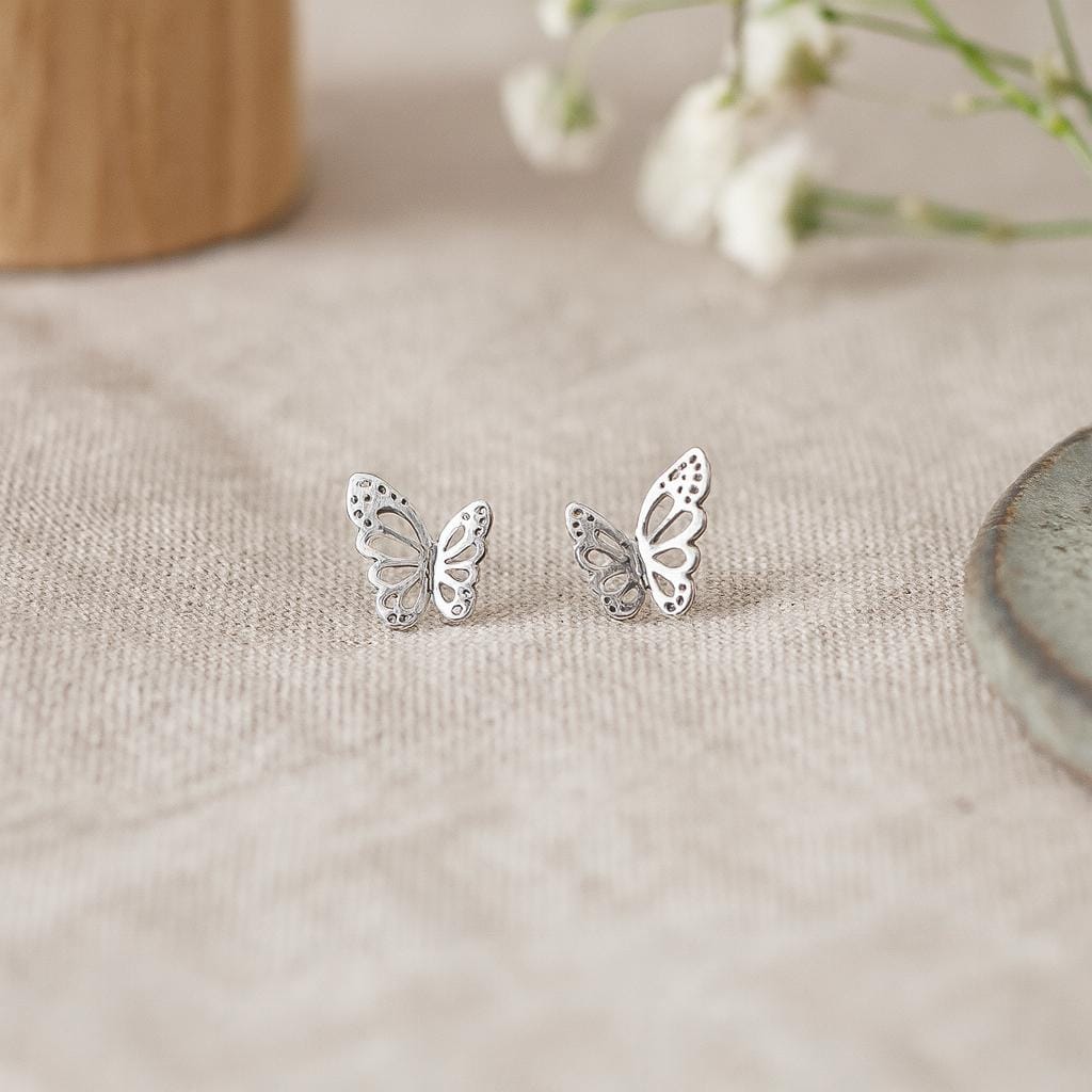 Sterling Silver Butterfly Stud Earrings : Dainty Nature Inspired Jewellery