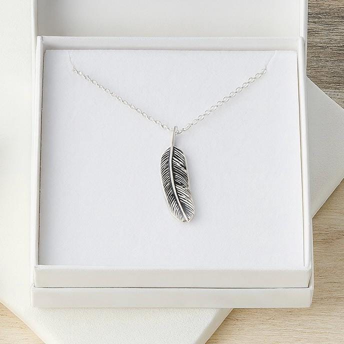 Sterling Silver Feather Pendant Necklace : Minimalist Nature Inspired Jewellery, Boho Gift for Her