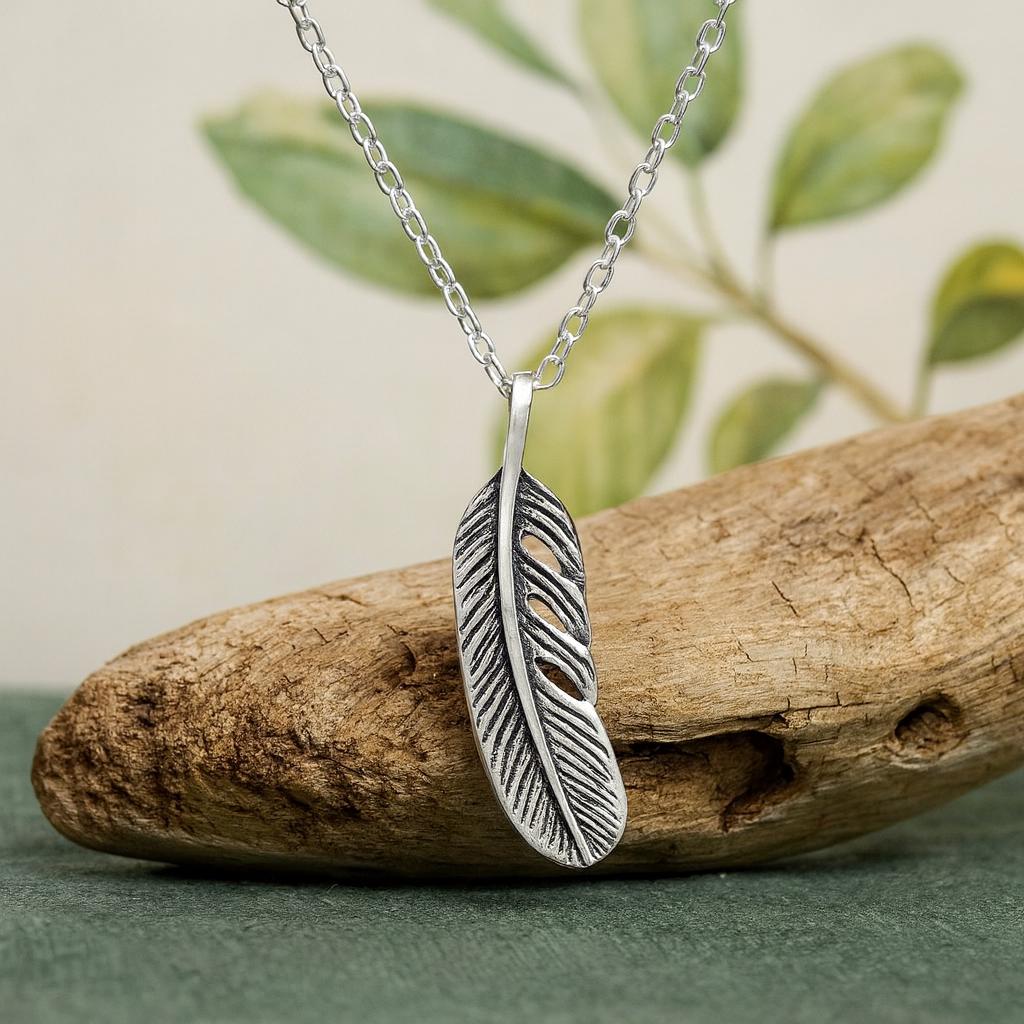 Sterling Silver Feather Pendant Necklace : Minimalist Nature Inspired Jewellery, Boho Gift for Her