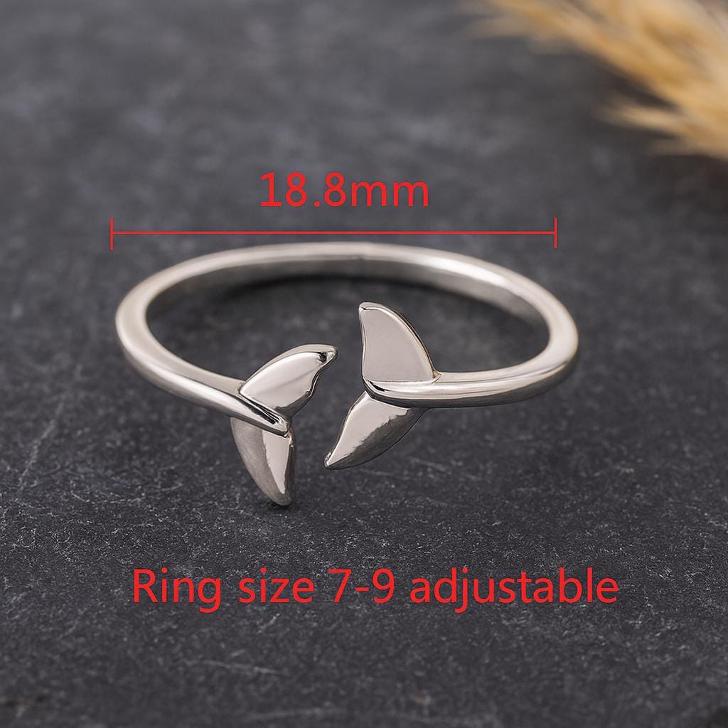 Sterling Silver Whale Tail Ring : Adjustable Open Ocean Jewellery, Nautical Ring for Sea Lovers, Surfer Gift, Mermaid Jewellery