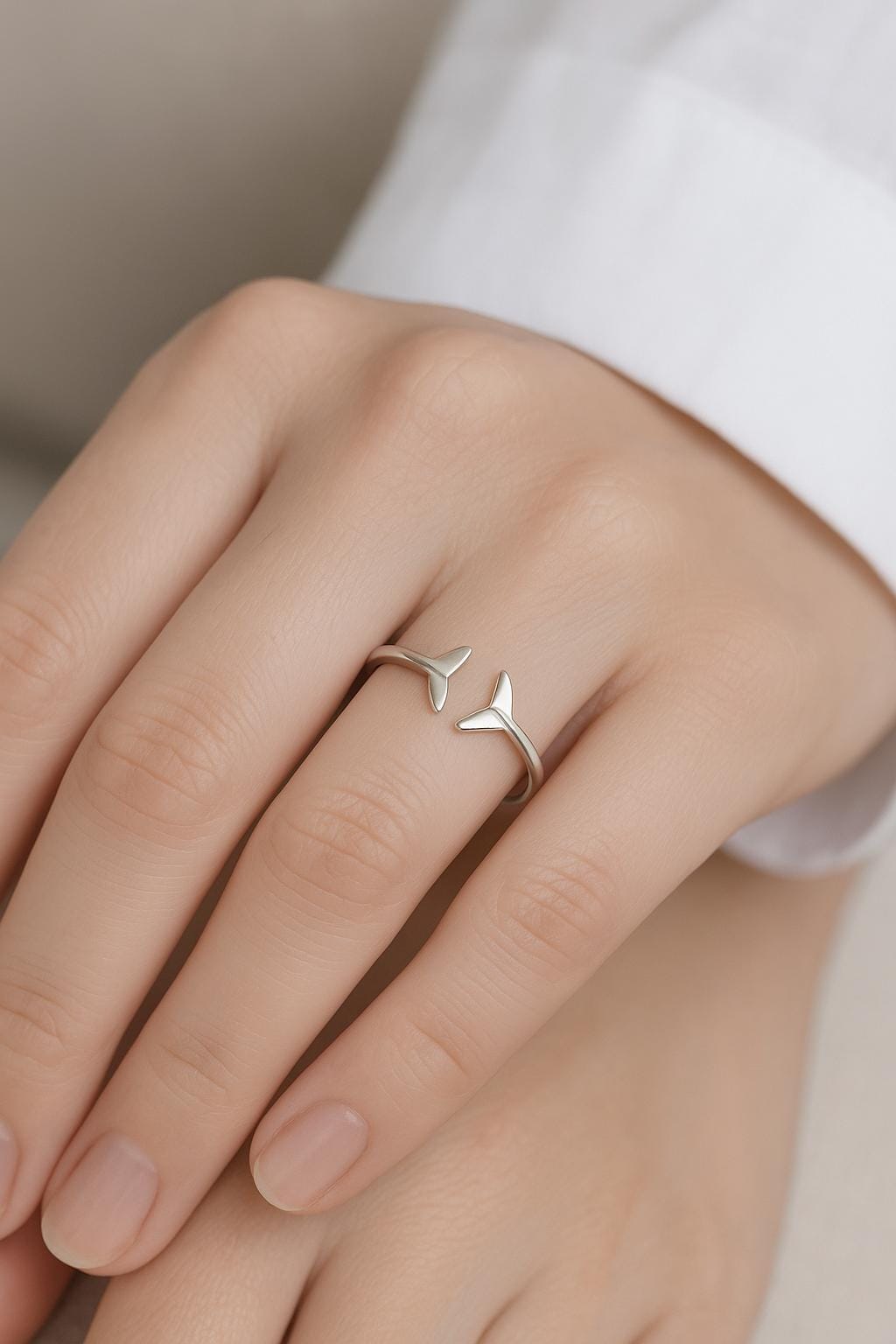 Sterling Silver Whale Tail Ring : Adjustable Open Ocean Jewellery, Nautical Ring for Sea Lovers, Surfer Gift, Mermaid Jewellery