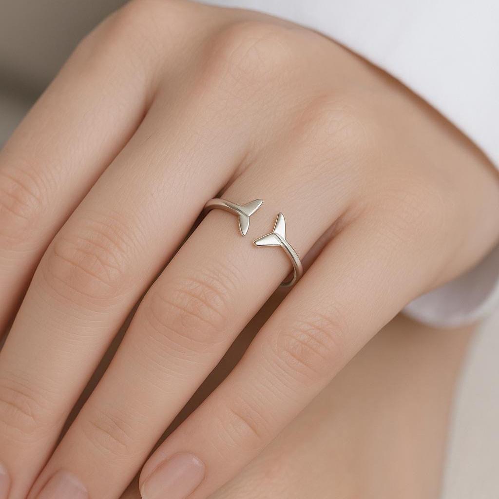 Sterling Silver Whale Tail Ring : Adjustable Open Ocean Jewellery, Nautical Ring for Sea Lovers, Surfer Gift, Mermaid Jewellery