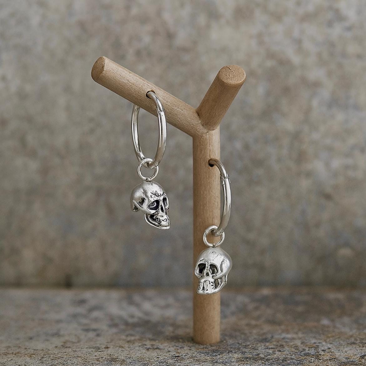 Sterling Silver Skull Hoop Earrings : Halloween/Gothic Jewellery