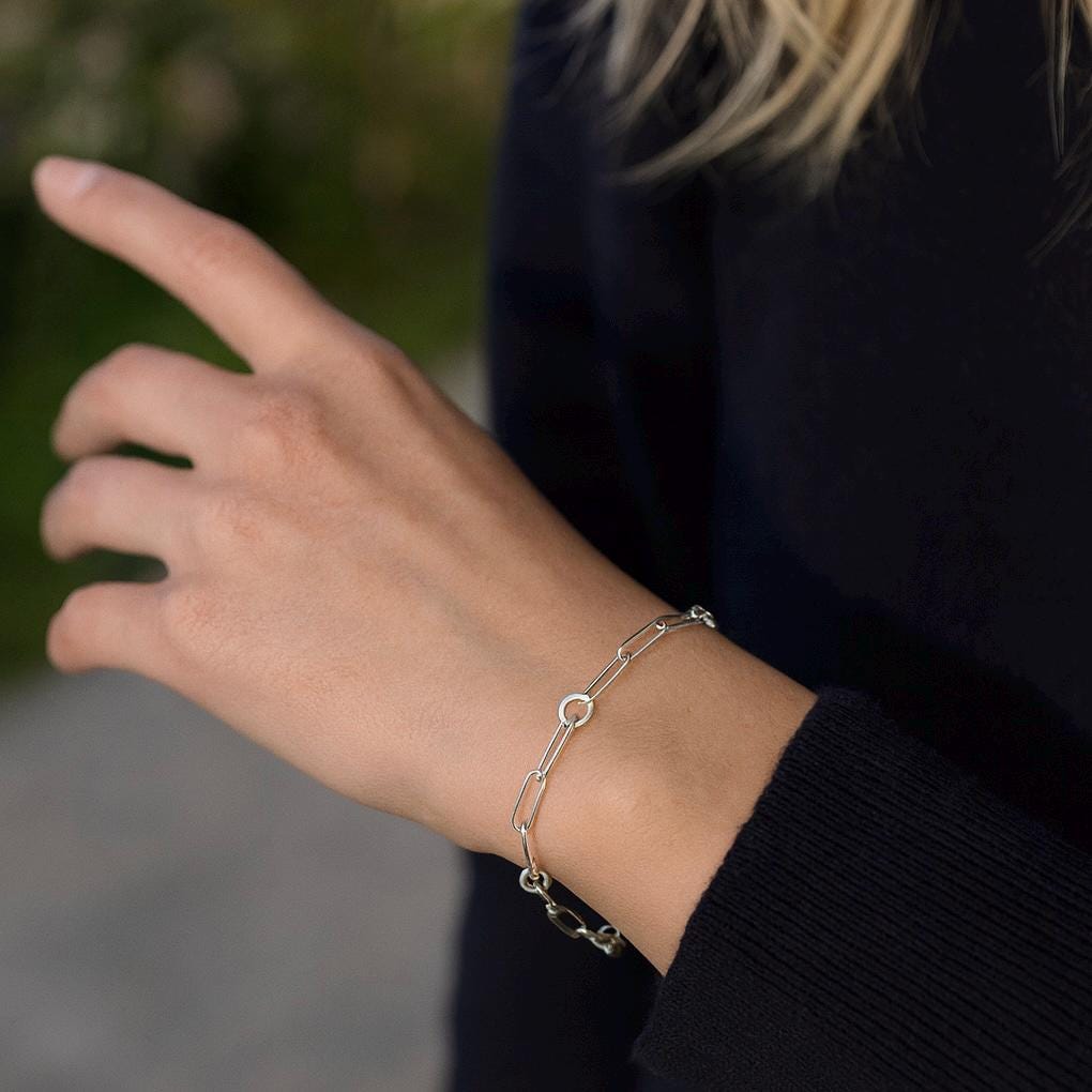 Sterling Silver Chain and Link Bracelet with Cubic Zirconia