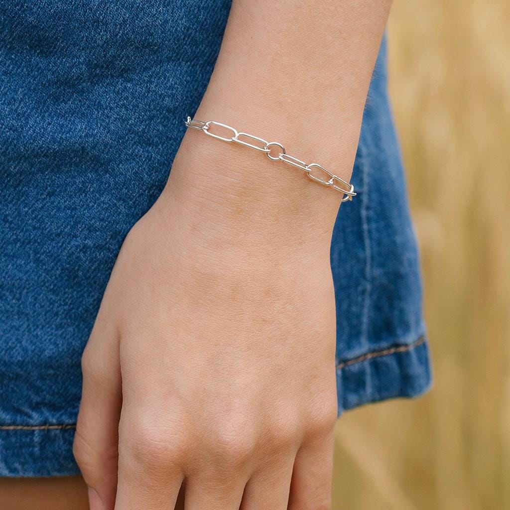 Sterling Silver Chain and Link Bracelet with Cubic Zirconia