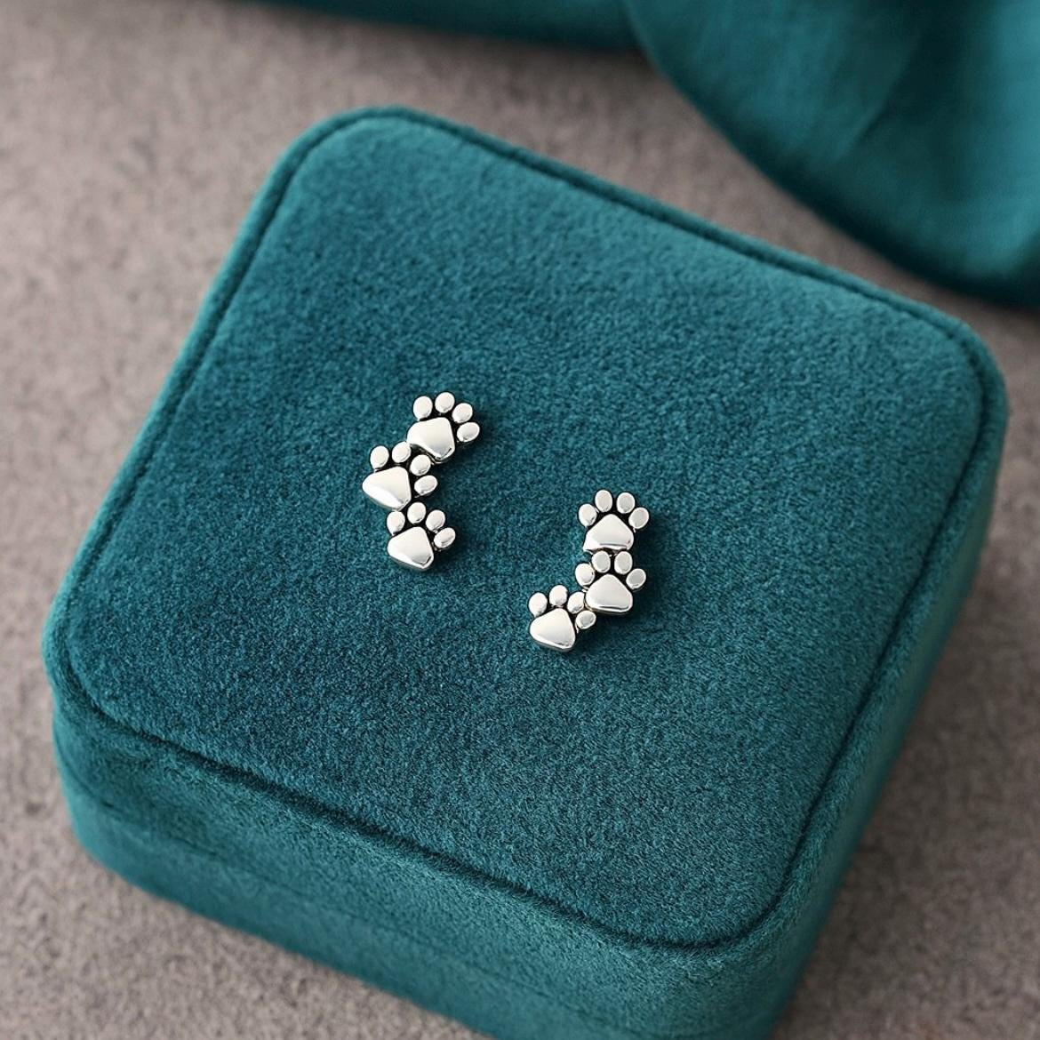 Sterling Silver Paw Stud Earrings: Animal Lover Gift