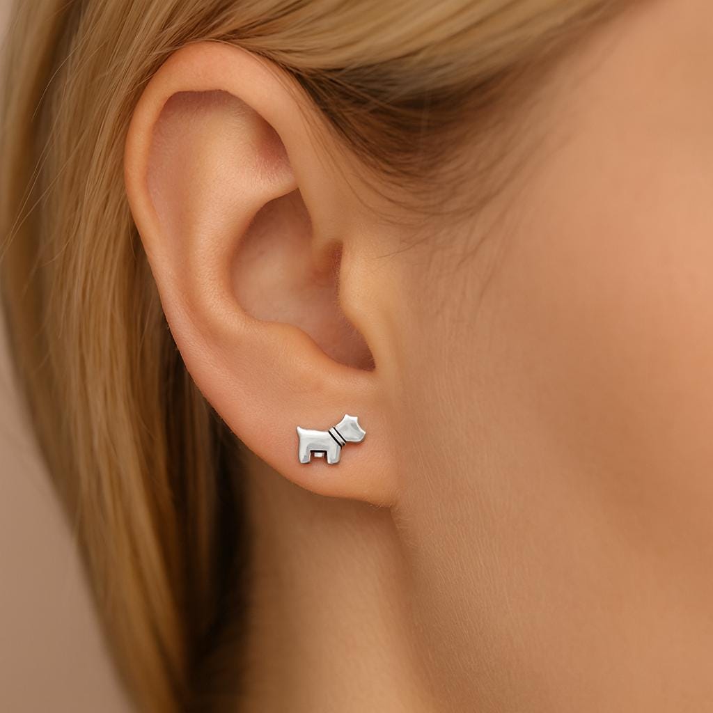 Sterling Silver Westie/Scotty Dog Stud Earrings : Dog Lover Gift