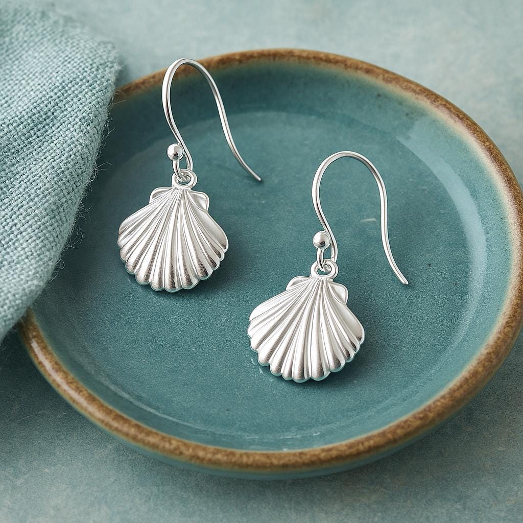 Sterling Silver Shell Drop Earrings : Ocean/Coastal Inspired Dangle Earrings