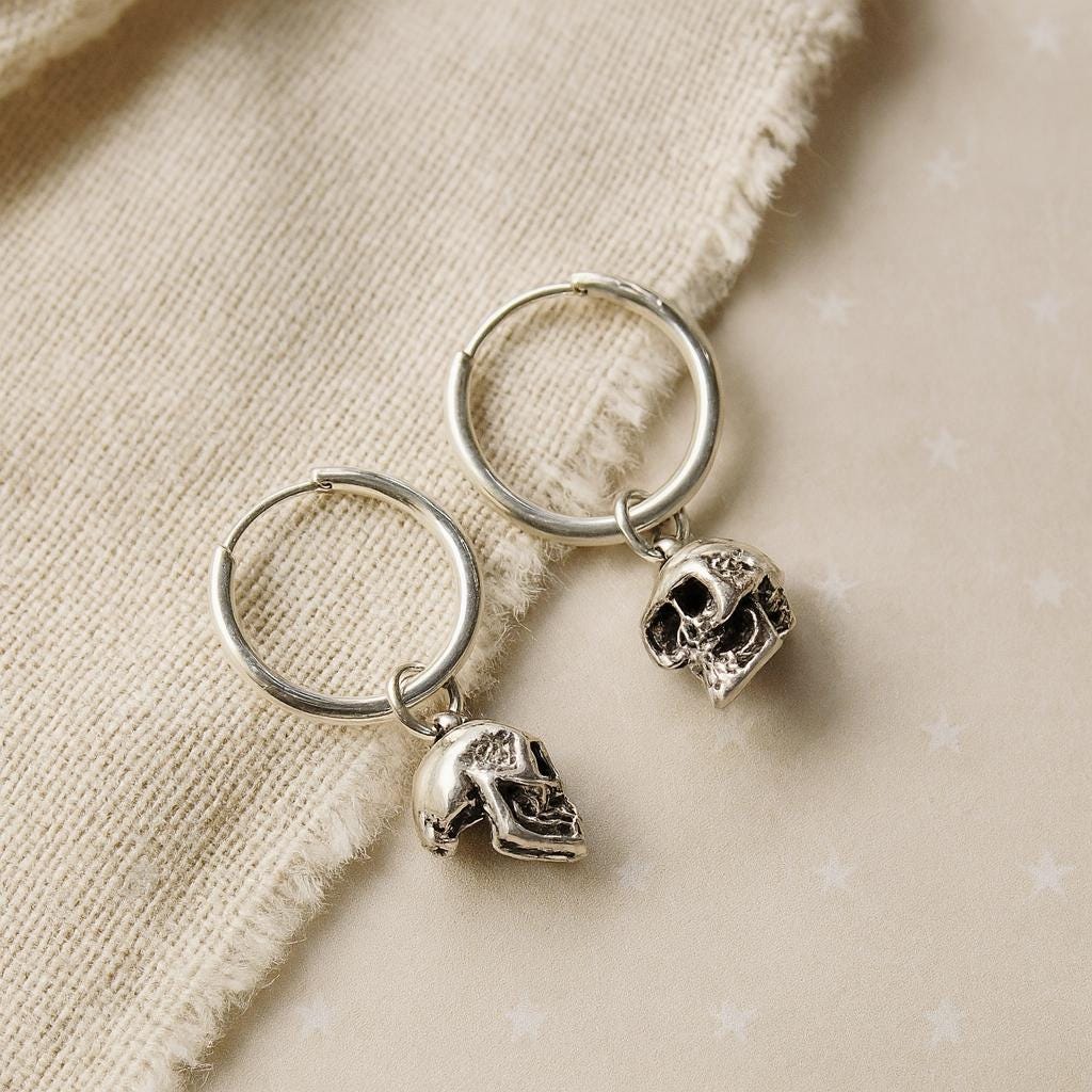 Sterling Silver Skull Hoop Earrings : Halloween/Gothic Jewellery