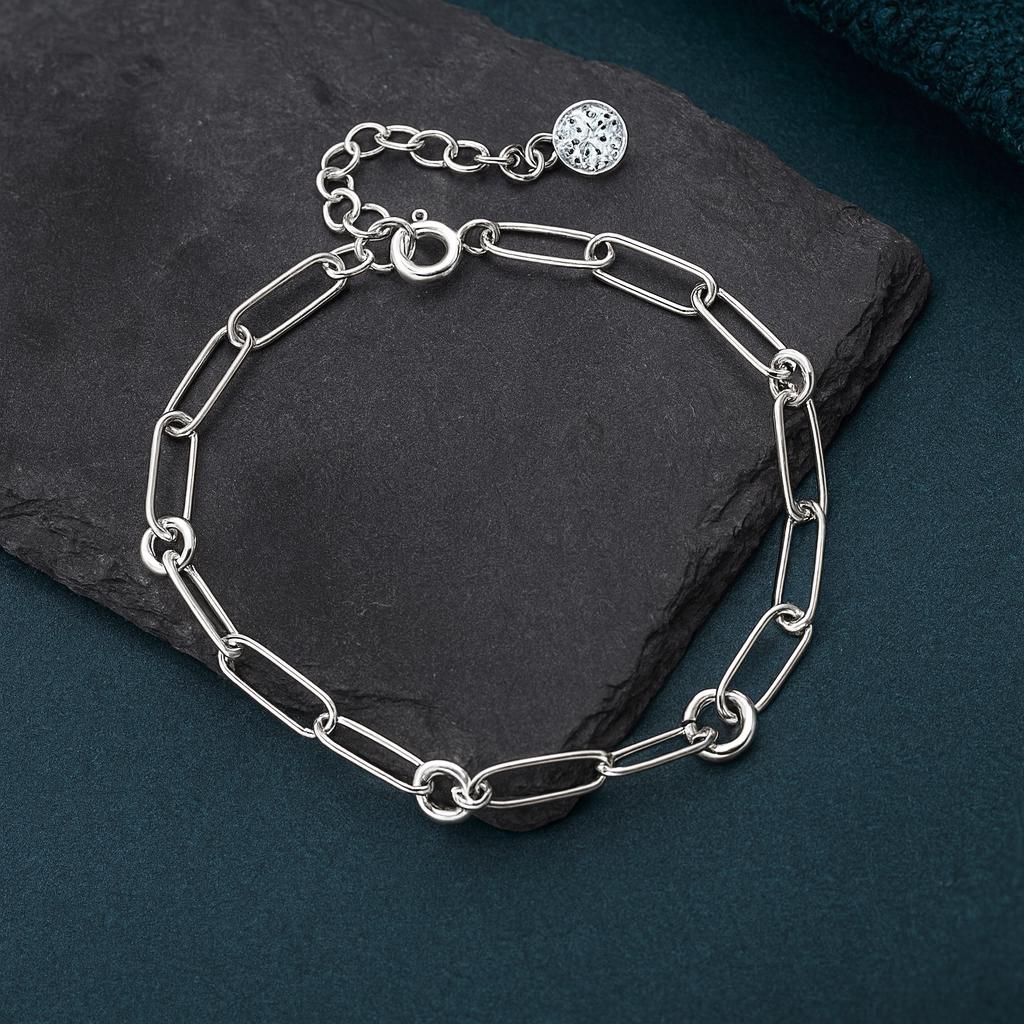 Sterling Silver Chain and Link Bracelet with Cubic Zirconia