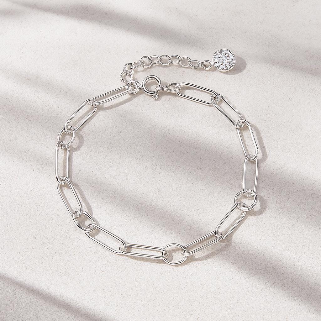 Sterling Silver Chain and Link Bracelet with Cubic Zirconia