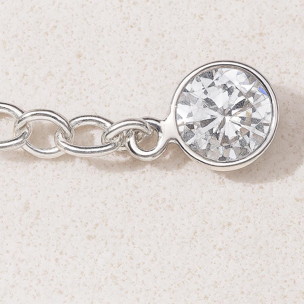 Sterling Silver Chain and Link Bracelet with Cubic Zirconia