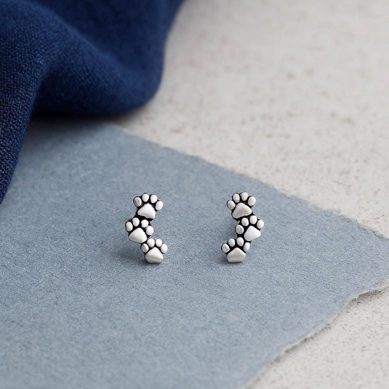 Sterling Silver Paw Stud Earrings: Animal Lover Gift