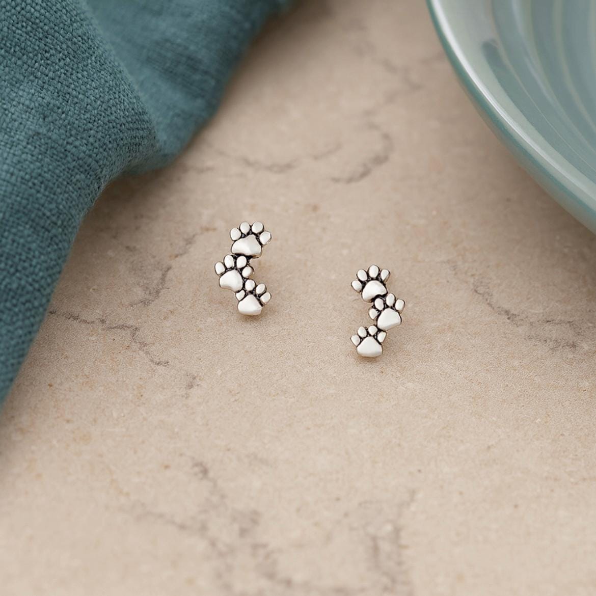 Sterling Silver Paw Stud Earrings: Animal Lover Gift