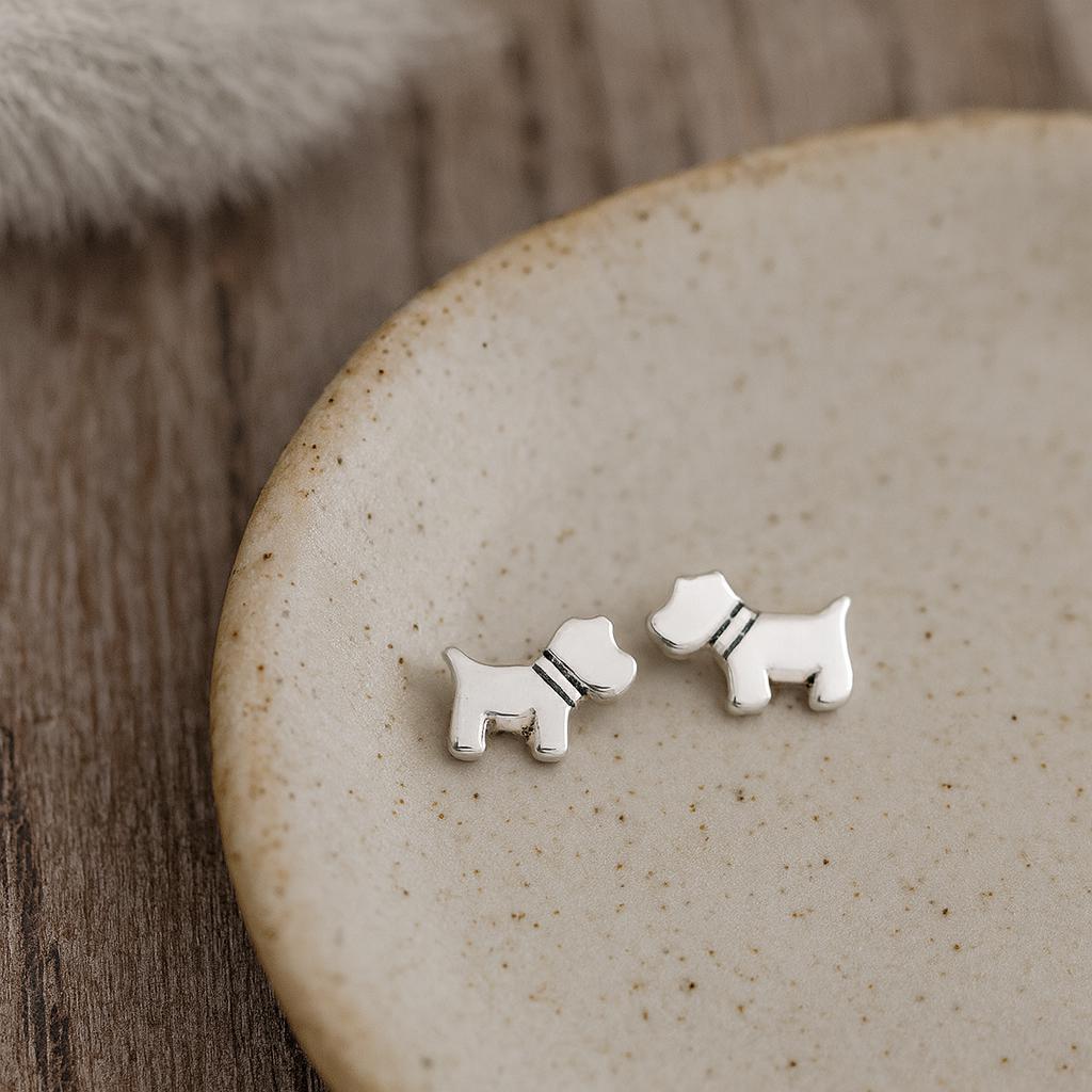 Sterling Silver Westie/Scotty Dog Stud Earrings : Dog Lover Gift