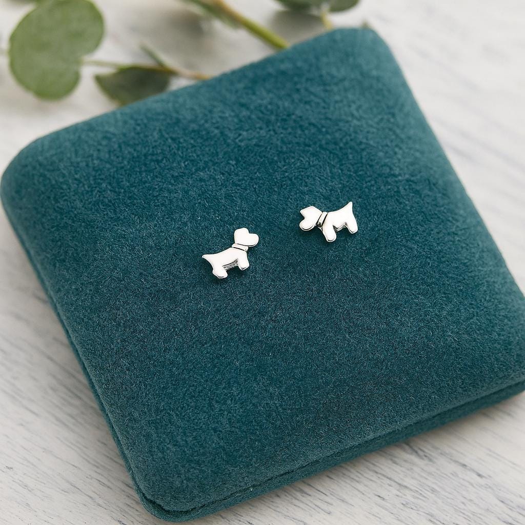 Sterling Silver Westie/Scotty Dog Stud Earrings : Dog Lover Gift