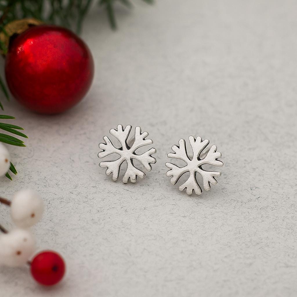 Sterling Silver Snowflake Stud Earrings : Christmas/Winter Jewellery Gift