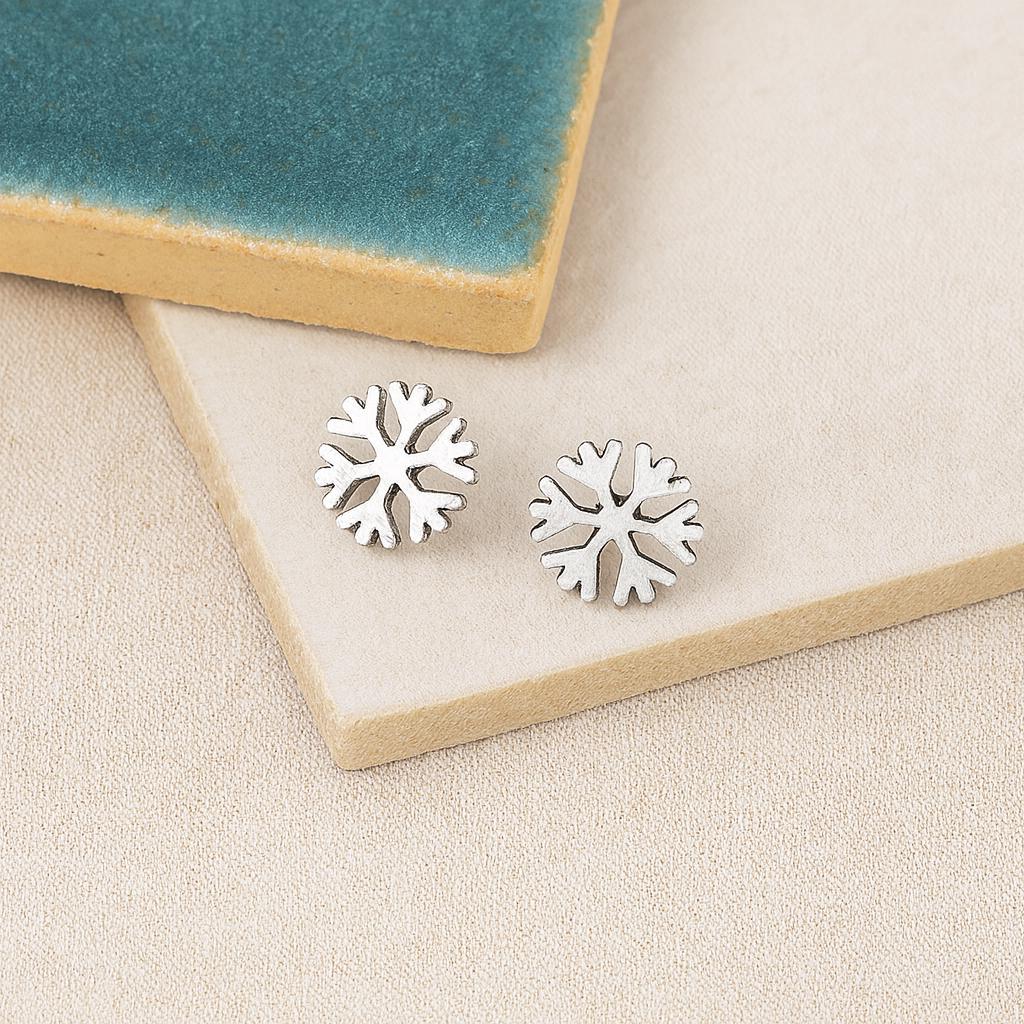 Sterling Silver Snowflake Stud Earrings : Christmas/Winter Jewellery Gift