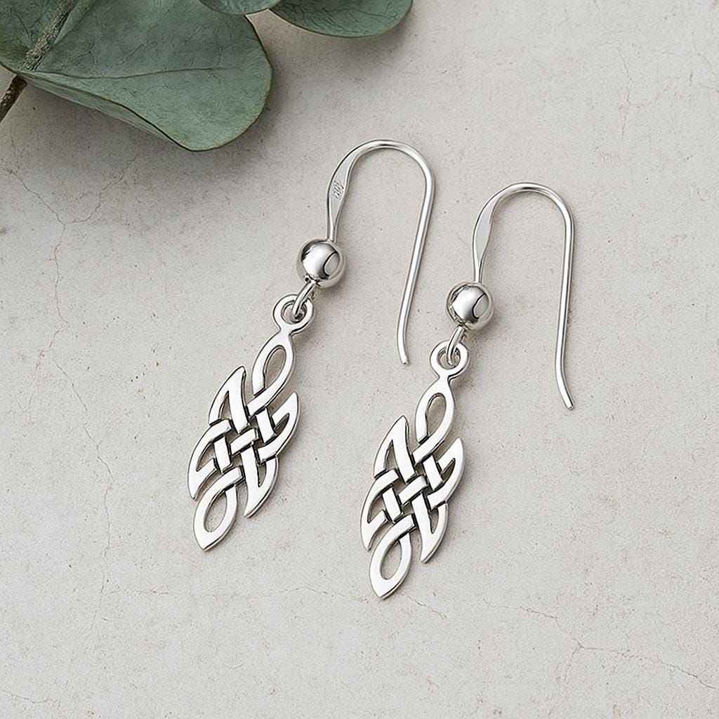 Sterling Silver Celtic Knot Drop Earrings : Celtic Jewellery