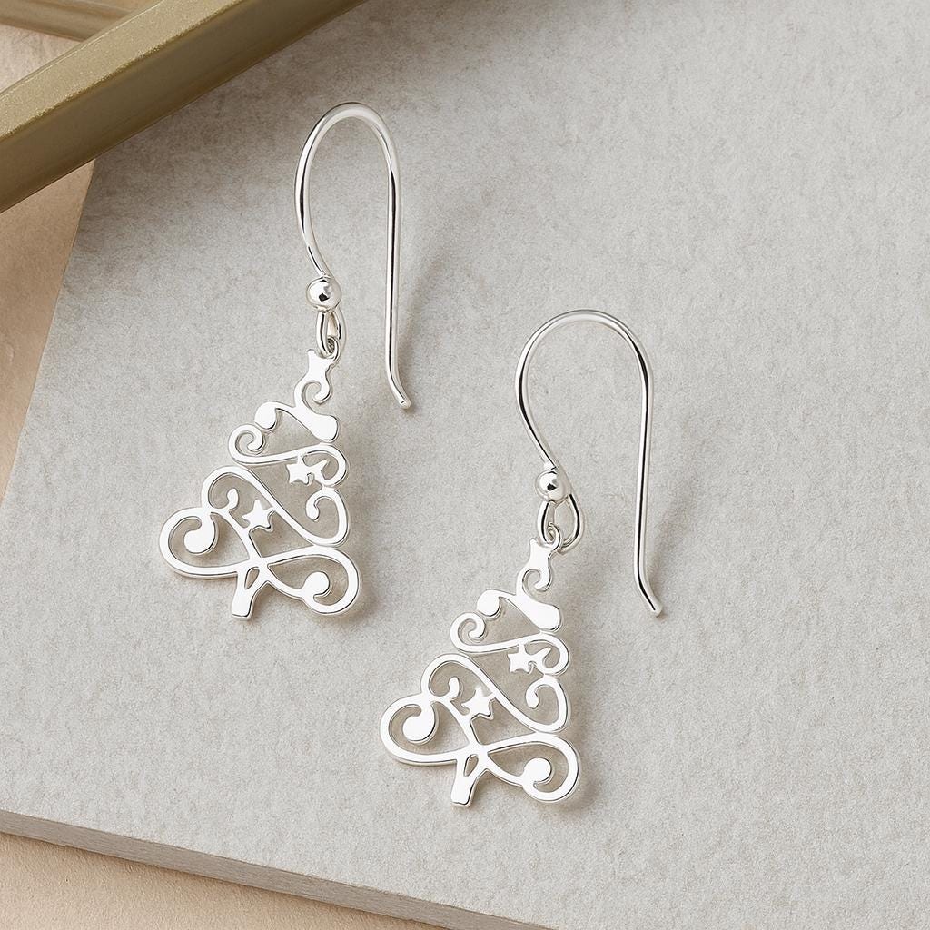 Sterling Silver Christmas Tree Earrings Festive Holiday Jewellery Gift for Her : Seasonal Dainty Hook Earrings