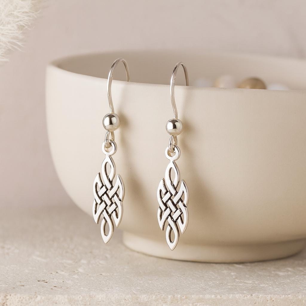 Sterling Silver Celtic Knot Drop Earrings : Celtic Jewellery