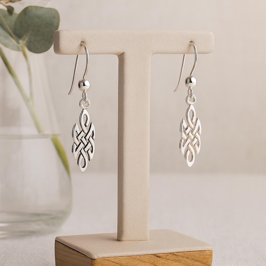 Sterling Silver Celtic Knot Drop Earrings : Celtic Jewellery
