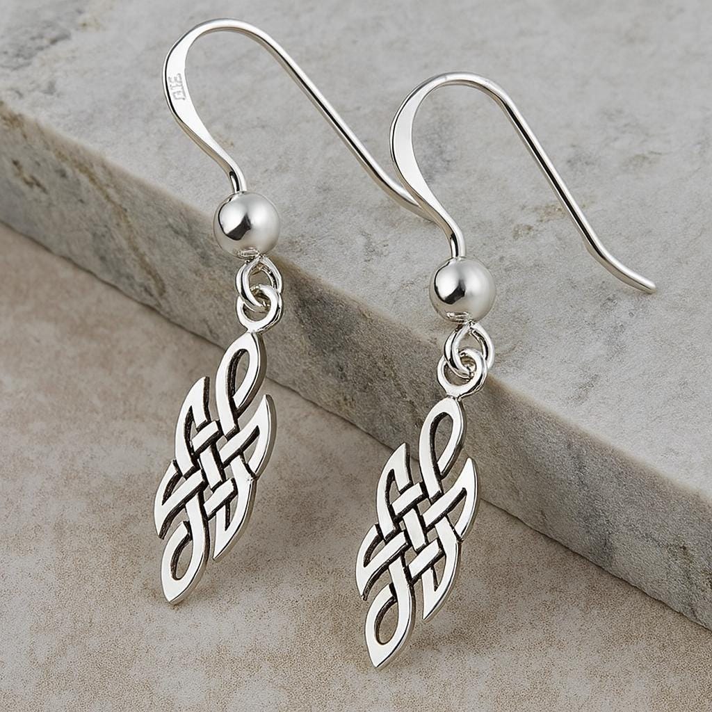 Sterling Silver Celtic Knot Drop Earrings : Celtic Jewellery