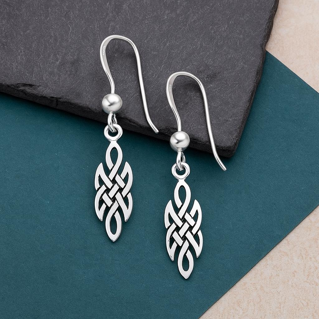 Sterling Silver Celtic Knot Drop Earrings : Celtic Jewellery