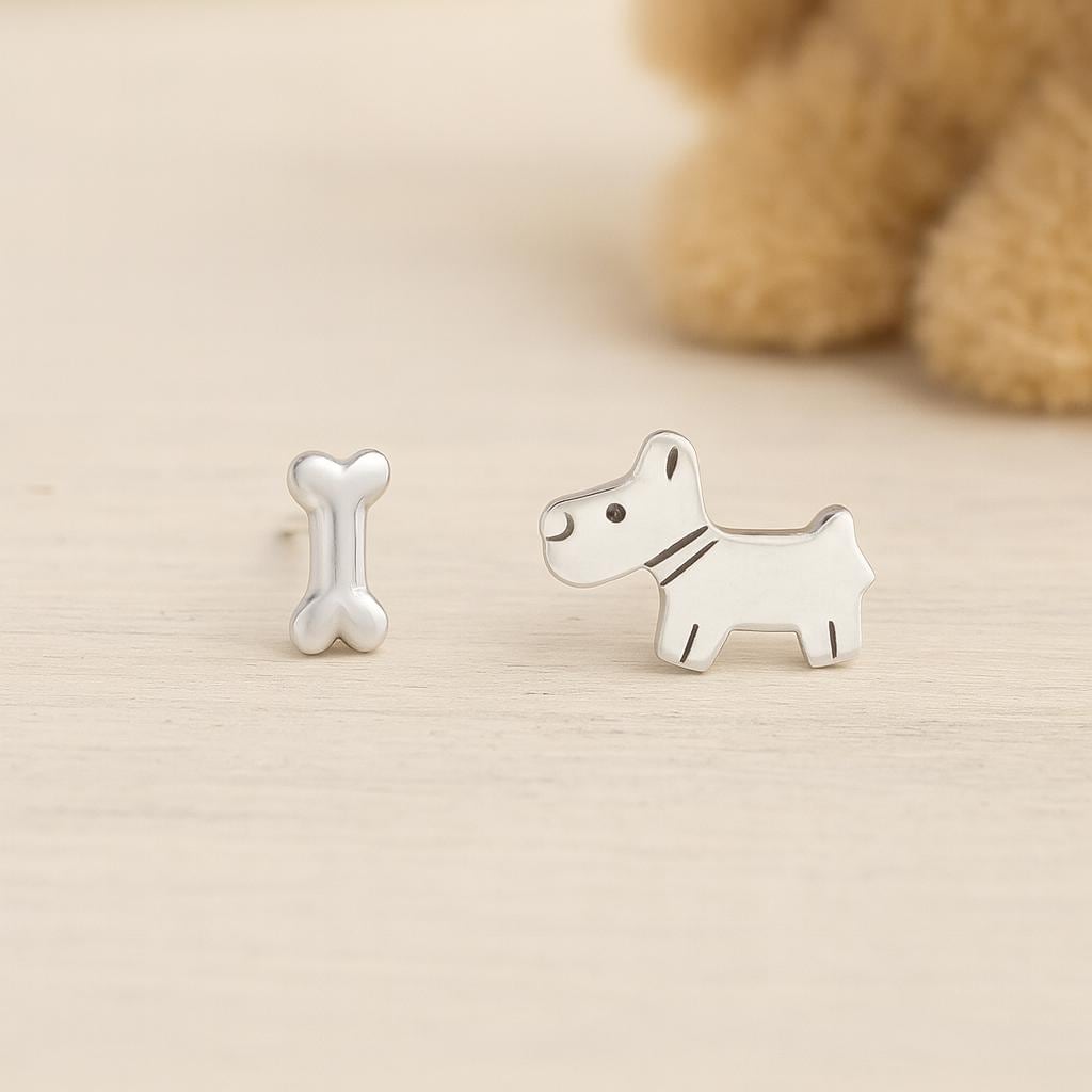 Sterling Silver Mismatched Westie/Scottie and Bone Stud Earrings : Dog Lover Gift