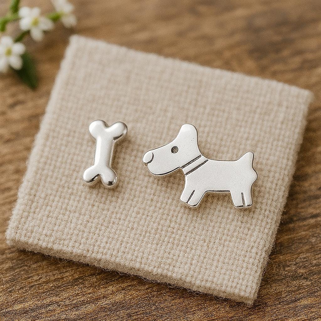 Sterling Silver Mismatched Westie/Scottie and Bone Stud Earrings : Dog Lover Gift