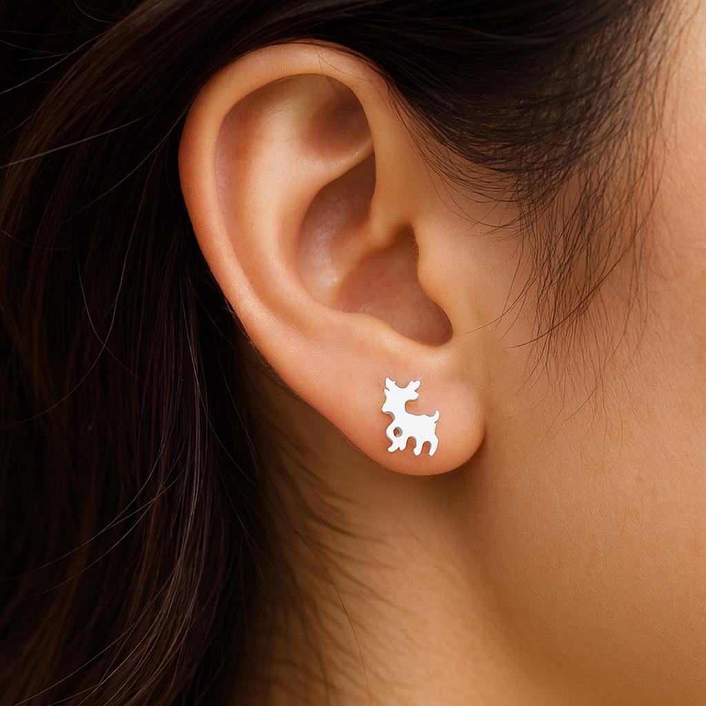 Sterling Silver Mismatched Snowflake And Reindeer Stud Earrings : Festive Holiday Jewellery